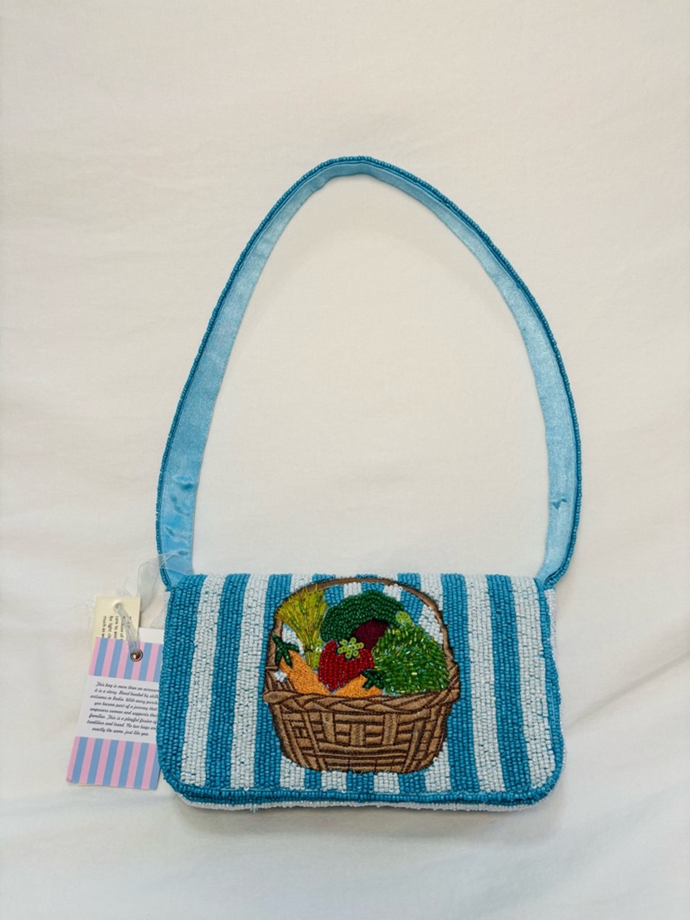 New Release Handcrafted in India Blue Striped Vegetable Beaded Bag Viral TikTok